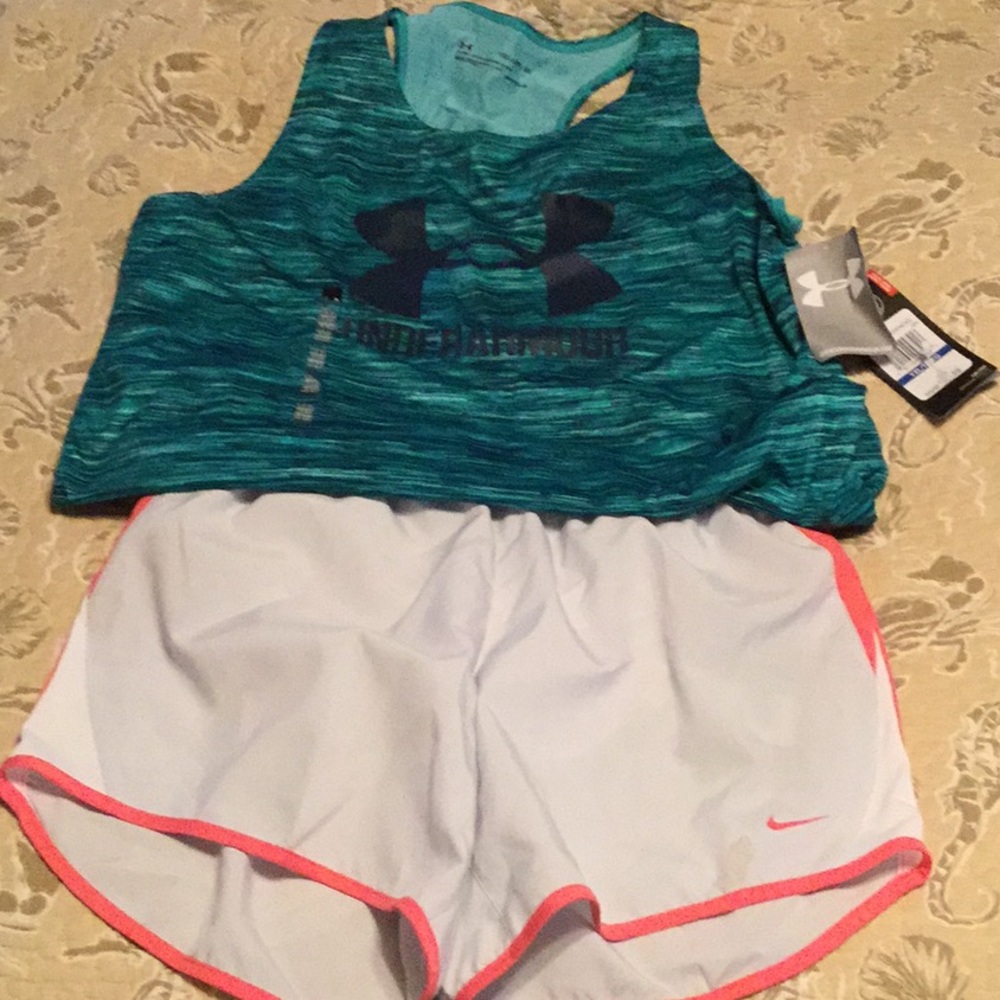 Nike + under armour running, exercise outfit.